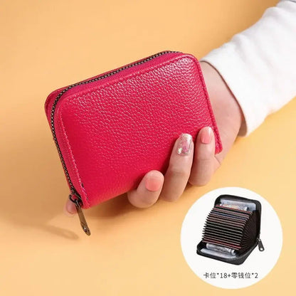 Multi Slot Card Holder Vintage Small Wallet Women Men Business Bank Credit Card Bag Male Coin Pouch Solid Leather Zipper...