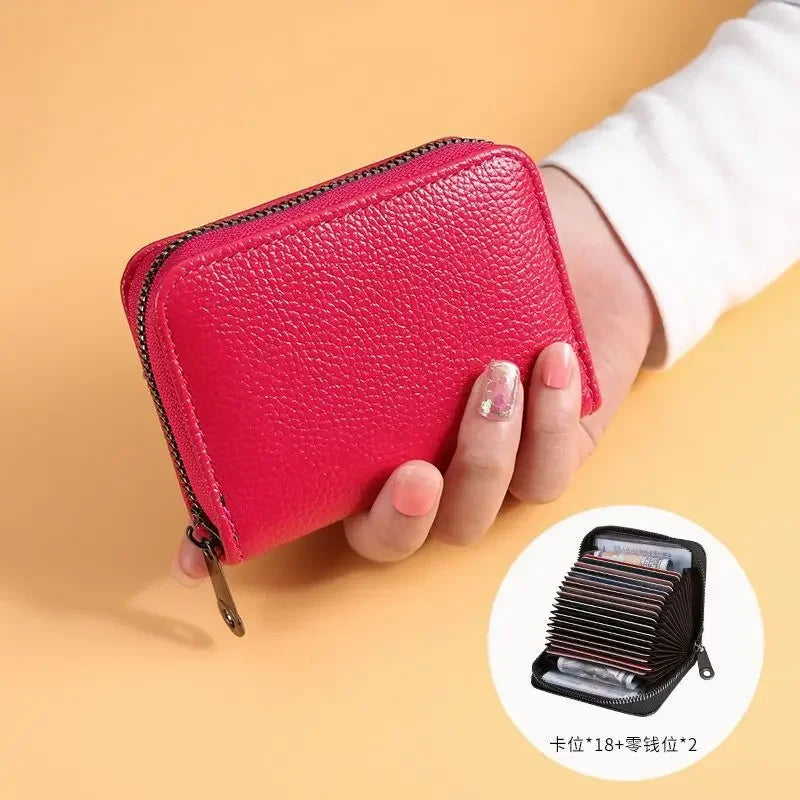 Multi Slot Card Holder Vintage Small Wallet Women Men Business Bank Credit Card Bag Male Coin Pouch Solid Leather Zipper...
