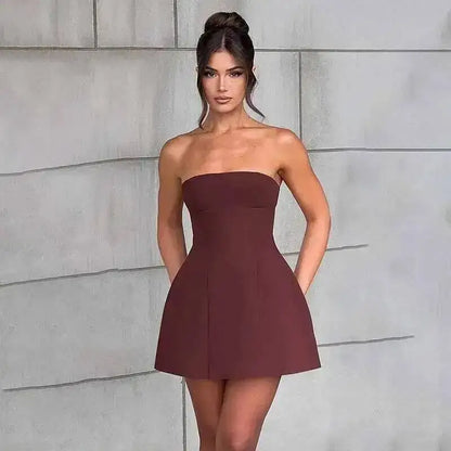 Townlike Waist Wrap A-line Pleated Dress Women Halter Mini 2024 Summer Dress V Neck Backless Nightclub Sexy Party Dresses