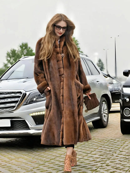 Women's Dark Brown Faux Mink Fur Coat 2025 Winter Long Length Fluffy Warm Luxury Jacket for Daily Party Streetwear |...