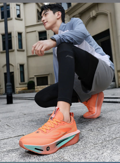 Men Sports Running Shoes Carbon Plate Marathon Breathable Lightweight Women's Comfortable Athletic Nonskid Walking Sneaker