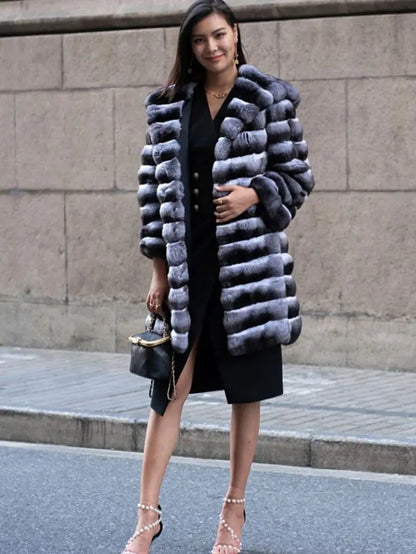 New Women's Faux Chinchilla Fur Coat Hooded Warm And Comfortable Autumn And Winter Faux Fur Coat Women