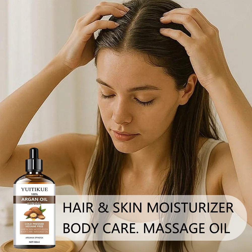 100% Moroccan Argan Oil Serum - Suitable for Hair, Skin, and Body, Enhances Shine and Softness, Multipurpose Moisturizer - Kimlud