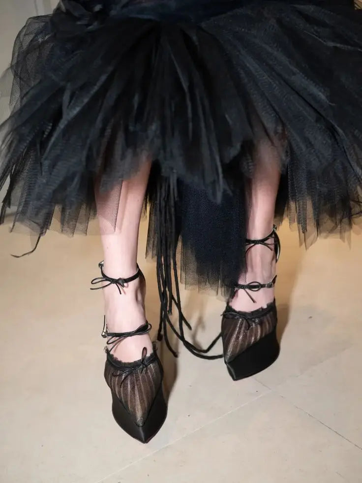 2026 Spring/Summer New Fashion Runway Satin Pink Ribbon Pointed-Toe Platform Stiletto Heel Ballet Bow High-Heeled Pump...