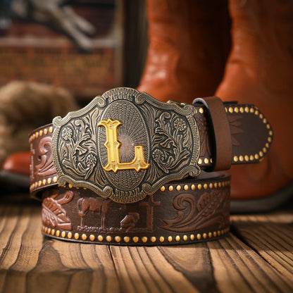 A casual and retro belt, a waist accessory for Western-style clothing, metal buckle, PU belt, suitable for both men and...