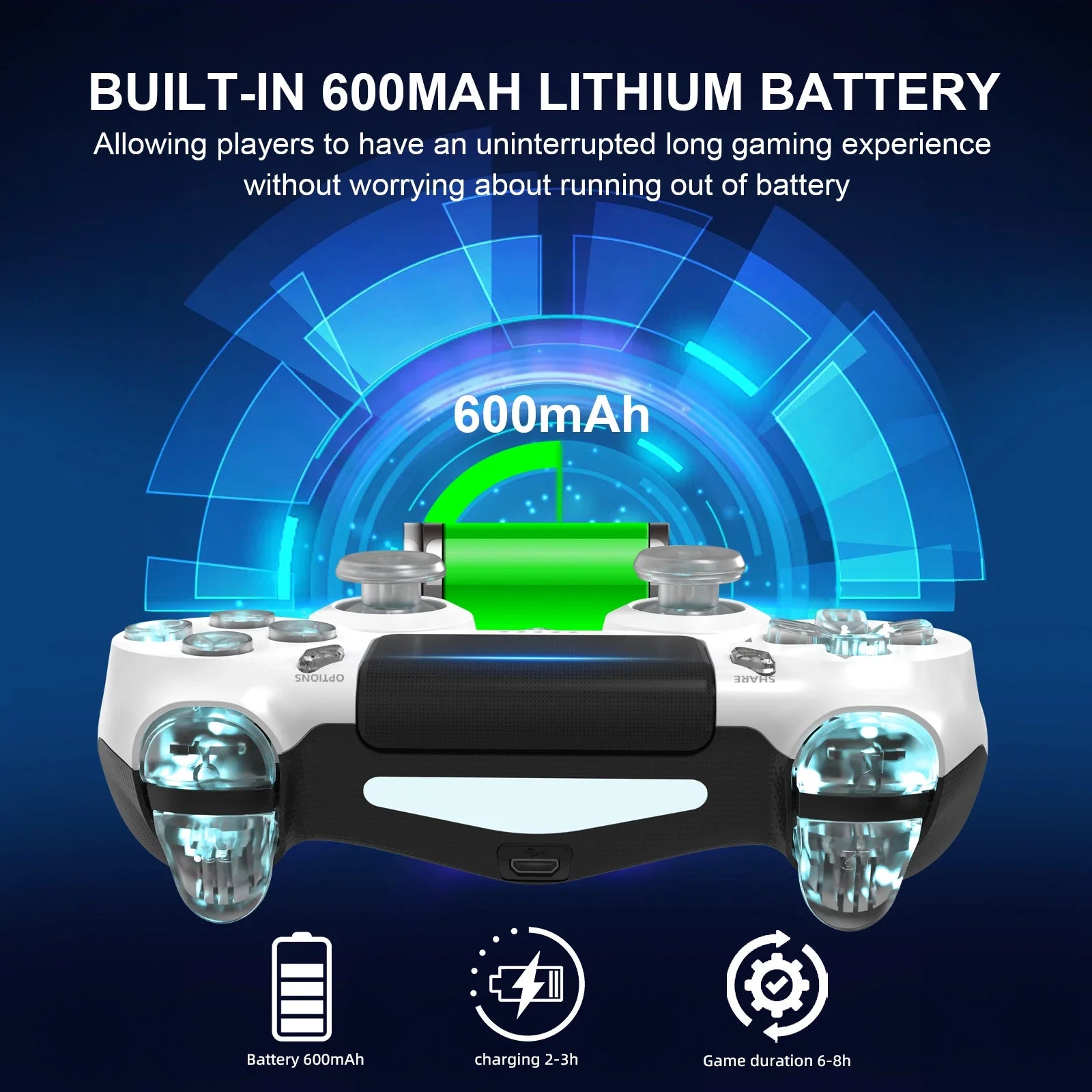 GAMINJA RGB Light Wireless Game Controller For PS4 PS3 Console Computer PC LED Bluetooth Gamepad 6-axis Gyroscope Dual Vibration