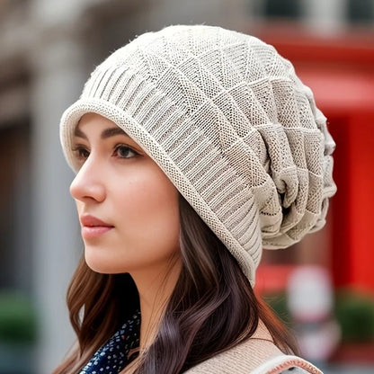 Women's Beanie Hat Fashionable Chunky Slouch Cap with Elastic Ear Warmers Hand Washable Lightweight  For Autumn