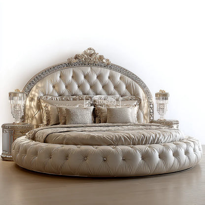 Luxury Crystal Tufted Bed Oversized Mirror Headboard Royal Baroque Velvet Upholstery for Home Hotel Elegant Bedroom Furniture - Kimlud