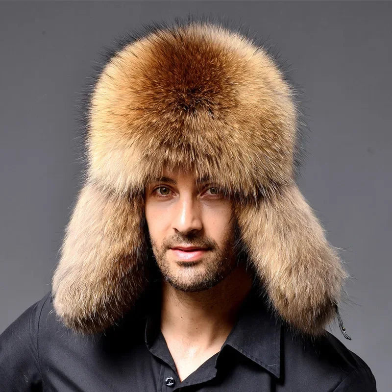 Winter Hat for Men Thickened Faux Fur Ushanka with Ear Protection Russian Bomber Cap Outdoor Warm Beanie