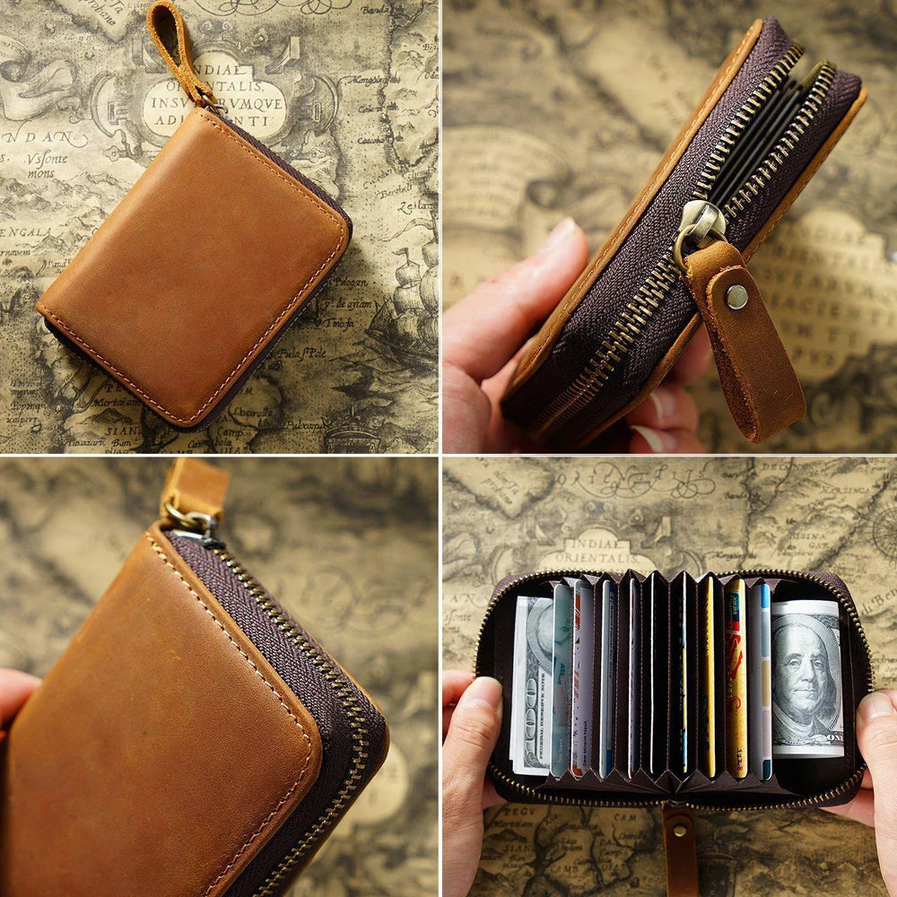 Large Capacity Card Holder with Multiple Slots Genuine Leather Vintage Coin Purse Accordion Wallet Multi-Card Organizer...