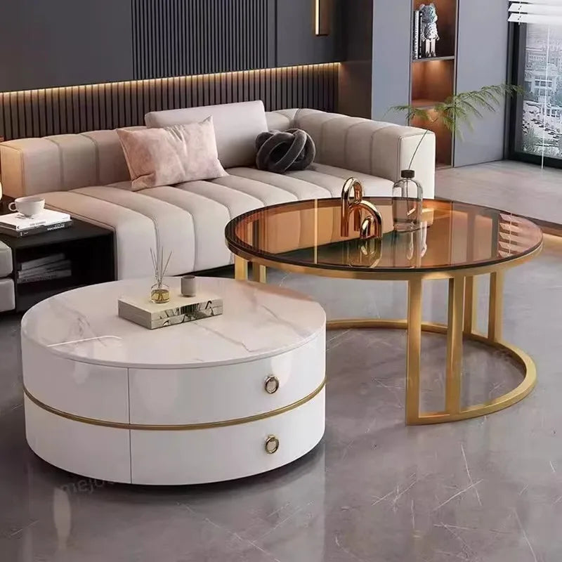 Glam Nordic Coffee Tables Round Simple Luxury Metal Coffee Tables Design Modern Muebles Para El Hogar Living Room Furniture - Kimlud