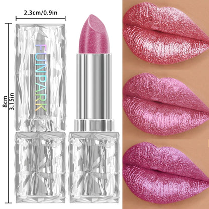 Metallic Glitter Lipstick 3 Color Waterproof Lip Balm Red Long Last Lip Tint Matte Lip Makeup Gifts Shiny Lip Gloss...