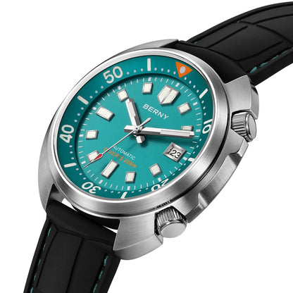 BERNY 20ATM Diver Watch For Men Mechanical Green Dial Original Design NH35 Automatic Sapphire Luxury Diving Luminous Men Watch