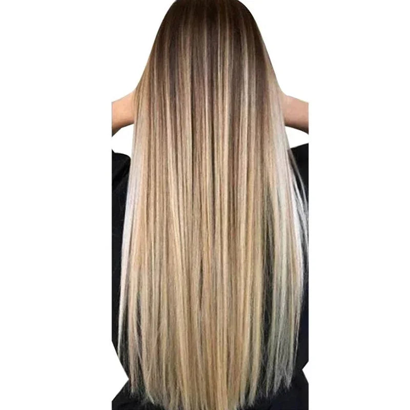 72cm Women Long Straight Wig With Hair Net Blonde Synthetic Hair Wigs Headgear For Daily Wear