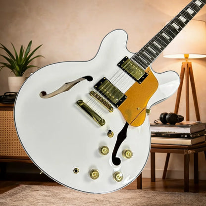 White 335 Electric Guitar Semi-hollow Body Double Output Rosewood Fingerboard Tune-O-Matic Bridge Free Shipping | Kimlud...