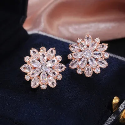 Cute Big AAAAA Bling Cubic Zirconia 925 Silver Needle Stud Earrings Fashionable Flower Earring for Women Jewelry Gift...