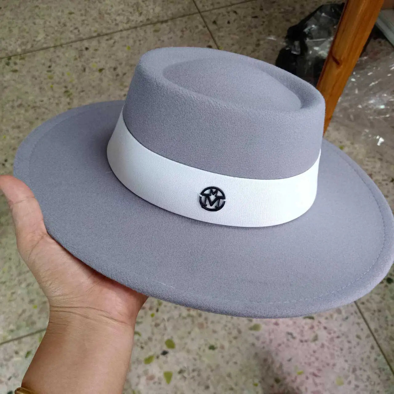 French felt hat Flat-top  Autumn and winter felt hats Letter accessories women's wide-brimmed hat sombrero fedora  sombrero