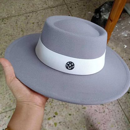 French felt hat Flat-top  Autumn and winter felt hats Letter accessories women's wide-brimmed hat sombrero fedora  sombrero