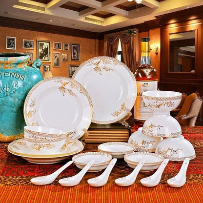 Porcelain Dinner Set Bone China Tableware Ceramic Dish Ensemble Dinnerware Collection Elegant Diner Service Kit - Kimlud
