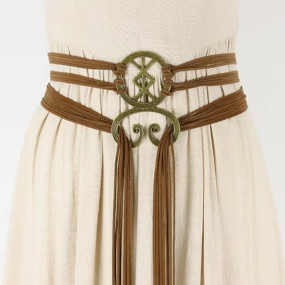 Nordic Witch Style Knotted Rope Waist Belt, Medieval Long Knot Ring Belt for Women, Viking Revival Era Costume Accessory