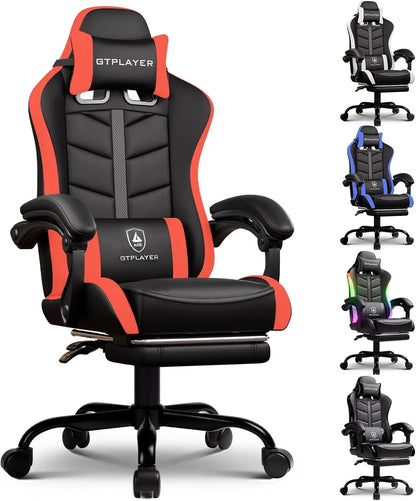 GTPLAYER RGB Gaming Chair with Footrest, Computer Gaming Chair with LED Lights for Adults, Height Adjustable PC Gamer Chair