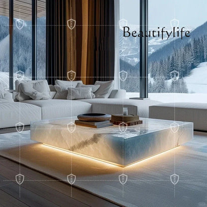 Marble jade sapphire modern simple stone light luxury large apartment living room coffee tabledecoração - Kimlud