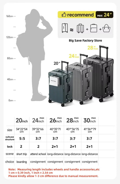 Rolling Luggage Large Capacity Travel Suitcase Hard Shell Thicken PC Material with Aluminum Frame TSA Lock 20/24/26/28/30inch