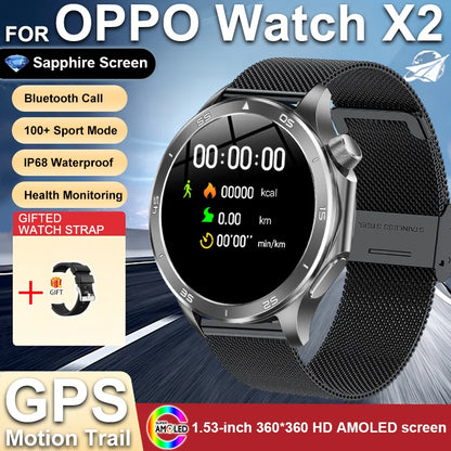 2025 NEW OPPO WANCH X2 MAX Outdoor Sports Men SmartWatch GPS Motion Trajectory Compass AMOLED Screen IP67 Waterproof Smart Watch