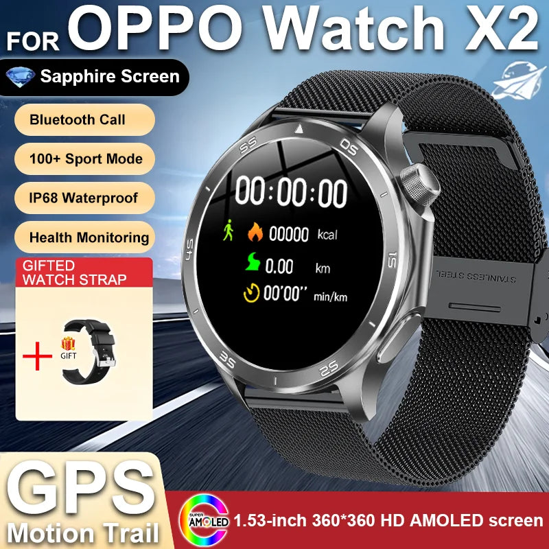 2025 NEW OPPO WANCH X2 MAX Outdoor Sports Men SmartWatch GPS Motion Trajectory Compass AMOLED Screen IP67 Waterproof Smart Watch