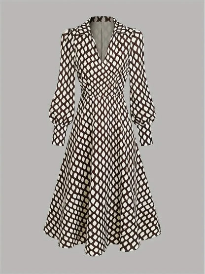 Lantern Long Sleeve Dress New Style Lapel Print Women's Long Sleeved Elegant Lapel Collar Dress Casual And Comfortable...