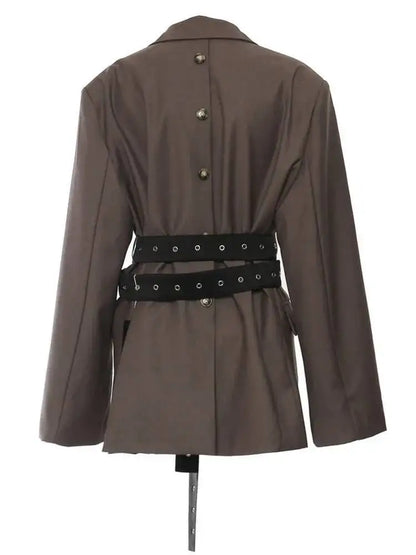 DEAT Fashion Women's Blazer Notched Collar Double Sashes Deconstructive Back Button Loose Suit Jacket Autumn 2025 New 1DH7481