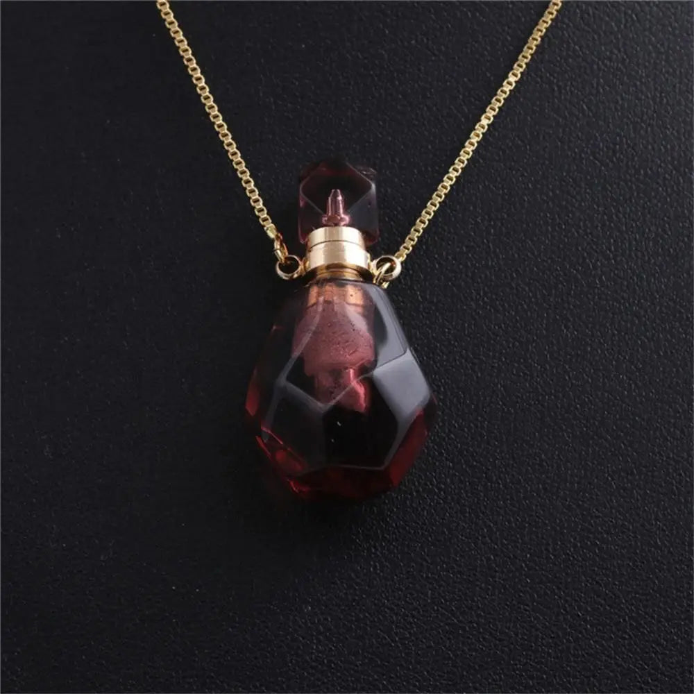 Women Natural Stone Pendant Necklace Wishing Bottle Crystal Perfume Essential Oil Diffuser Vial Jewelry  Rose Quartzs Amethysts