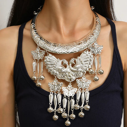 Ethnic Minority Miao Retro Necklace Traditional Chinese Silver Color Craft Dance Costume Special Accessory Chain