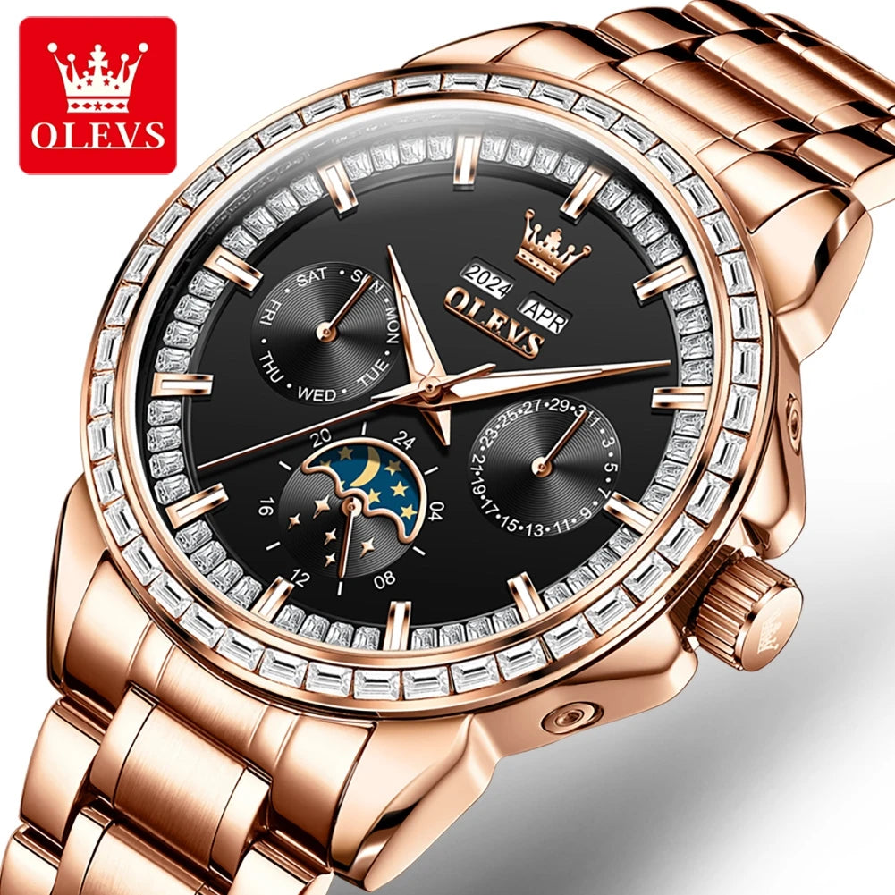 OLEVS 6695 Automatic Mechanical Men's Watches Luxury Brand Original Diamond Bezel Moon Phase Perpetual Calendar Man...