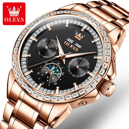 OLEVS 6695 Automatic Mechanical Men's Watches Luxury Brand Original Diamond Bezel Moon Phase Perpetual Calendar Man...