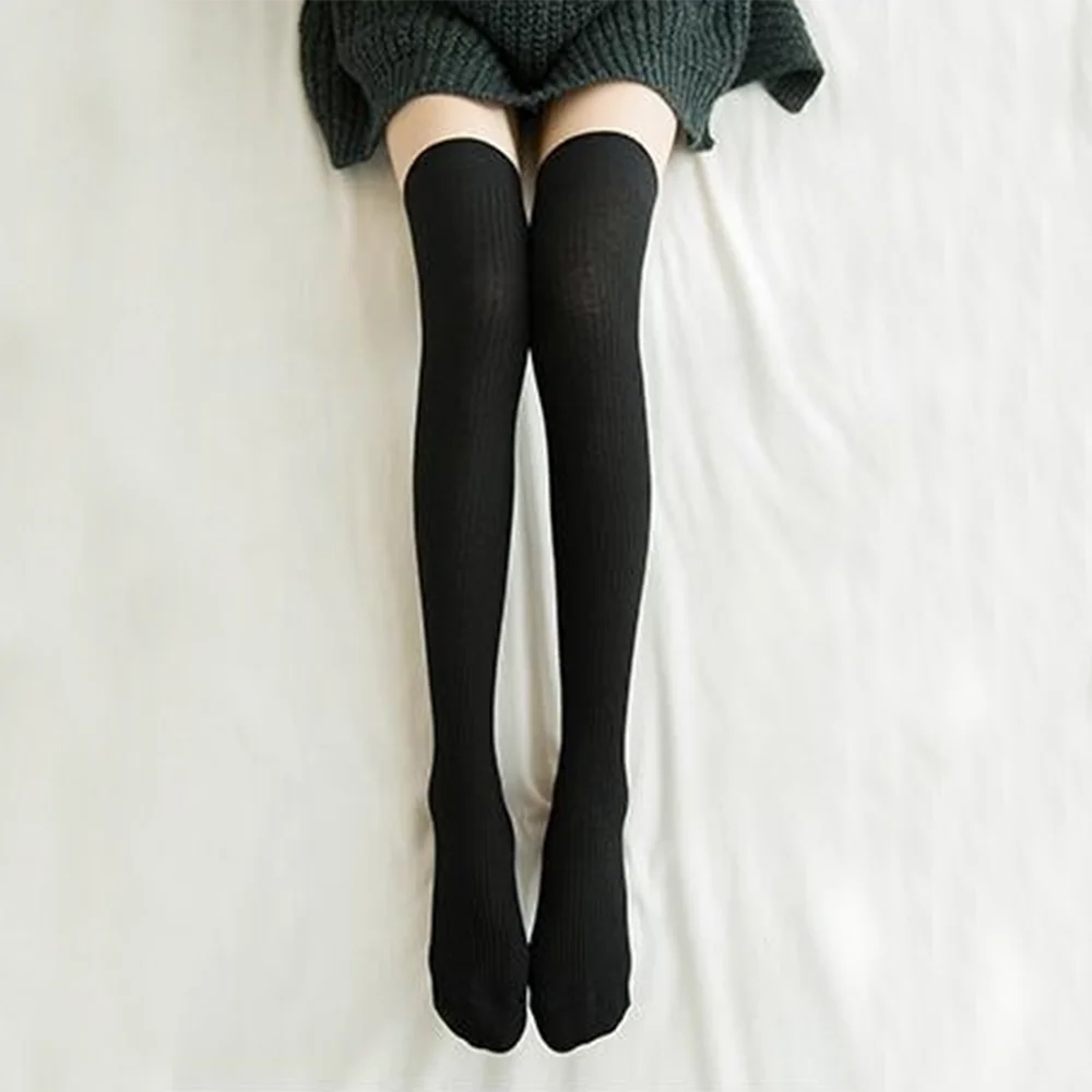 Women's Winter High Stockings Warm over Knee Soft Wool Stockings Cotton Striped Long Socks Thigh Stocking Lolita Thick Warm Sock - Kimlud