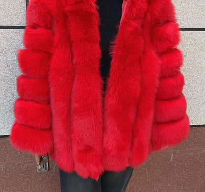 Women's clothing fur coat  red fox coat vertical stripe silver fox red fox fur coat  fox fur coat women's natural fur coat coat