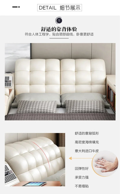 Genuine Leather Tech Smart  Multifunctional Beds Massage Modern Luxury Camas Upholstered With Bluetooth Speaker,Air Cleaner