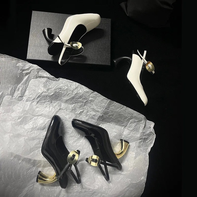 New Cross Strap Irregular Heel Roman Sandals European American Brand Runway Show Sexy Black White High-heeled Shoes Size 35-43