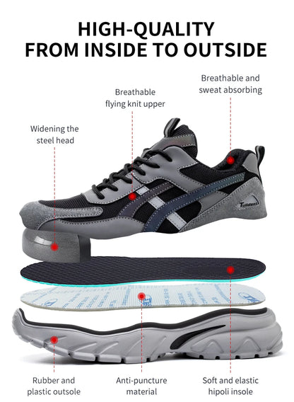 Man Safety Shoes Puncture-Proof Work Sneakers Lightweight Work Shoes Men Steel Toe Shoes Safety Boots Indestructible Shoes