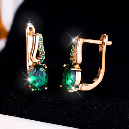 Cute Green Zircon Stone Oval Hoop Earrings For Women Charm Small Ear Buckle Female Gold Color Wedding Jewelry Gift |...