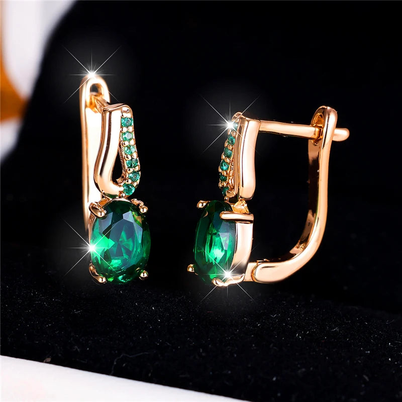 Cute Green Zircon Stone Oval Hoop Earrings For Women Charm Small Ear Buckle Female Gold Color Wedding Jewelry Gift |...