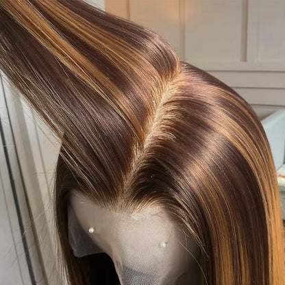 200% Highlight Ombre Straight 13x6 Hd Lace Frontal Wig Human Hair Colored Blonde 40Inch 360 Full Lace Front 100% Human Hair Wigs - Kimlud