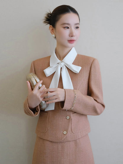 XXNING Luxury Faion Set Women's Autumn Winter ort Coat Skirt Two-Piece Suit Ele Lady Sle  Knot Design