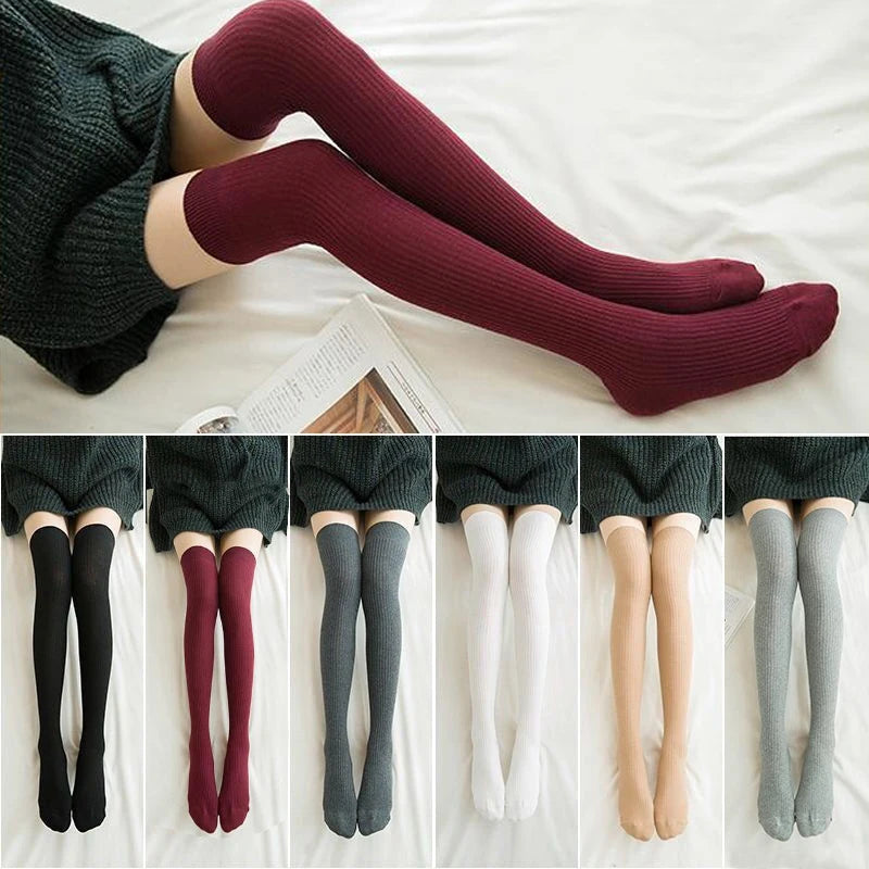 Women's Winter High Stockings Warm over Knee Soft Wool Stockings Cotton Striped Long Socks Thigh Stocking Lolita Thick Warm Sock - Kimlud
