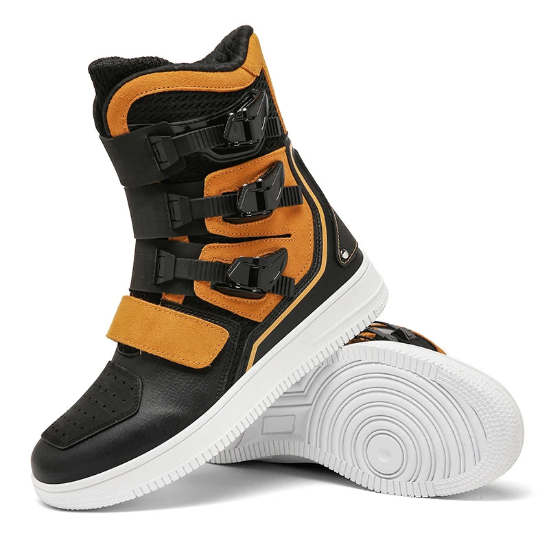 New Retro Cruise Motorcycle Boots Men Travel Leisure Adjust High top Shoes Windproof Off-Road rally Protective Moto Boots