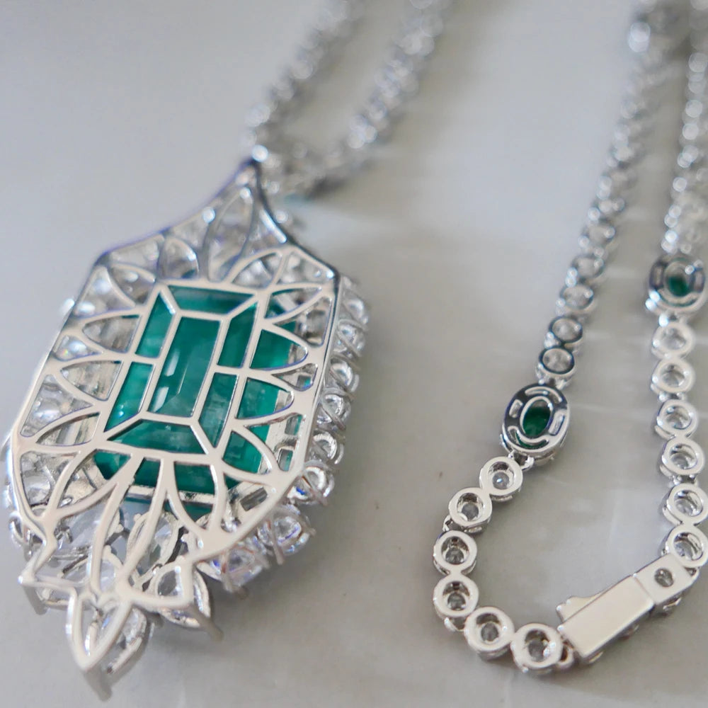 KQDANCE Large 20*26mm Green Stone Lab Emerald Pendant For All-matching CZ Diamonds Tennis Chain Necklaces Wedding...