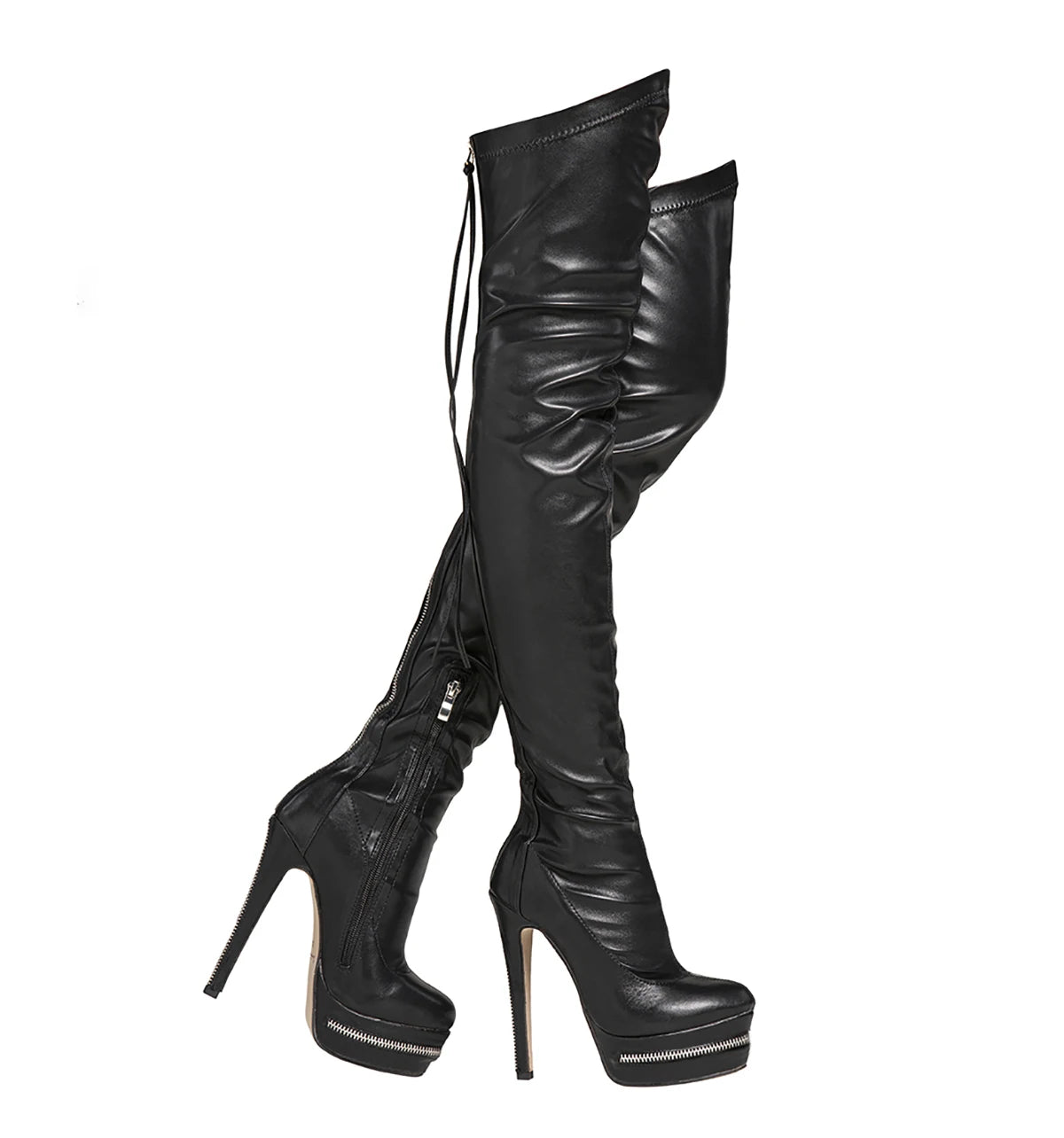 Sexy Women Elegant Pointed Toe Over The Knee High Boots Slim Stiletto Heels Platform Zipper Thigh High Party Evening Dress Shoes