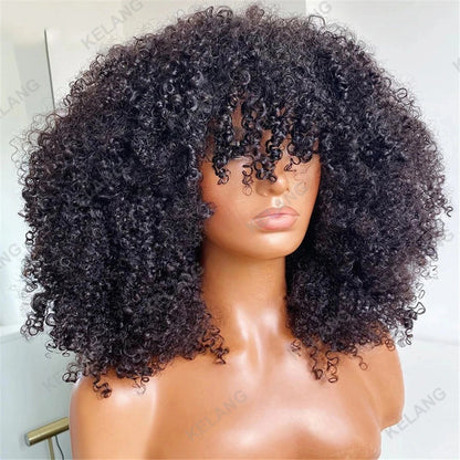Afro kinky Curly Hair Wig Ombre blonde Brown 100% Human Hair wig Highlights Honey blonde 250% Density Glueless Wig With Bangs