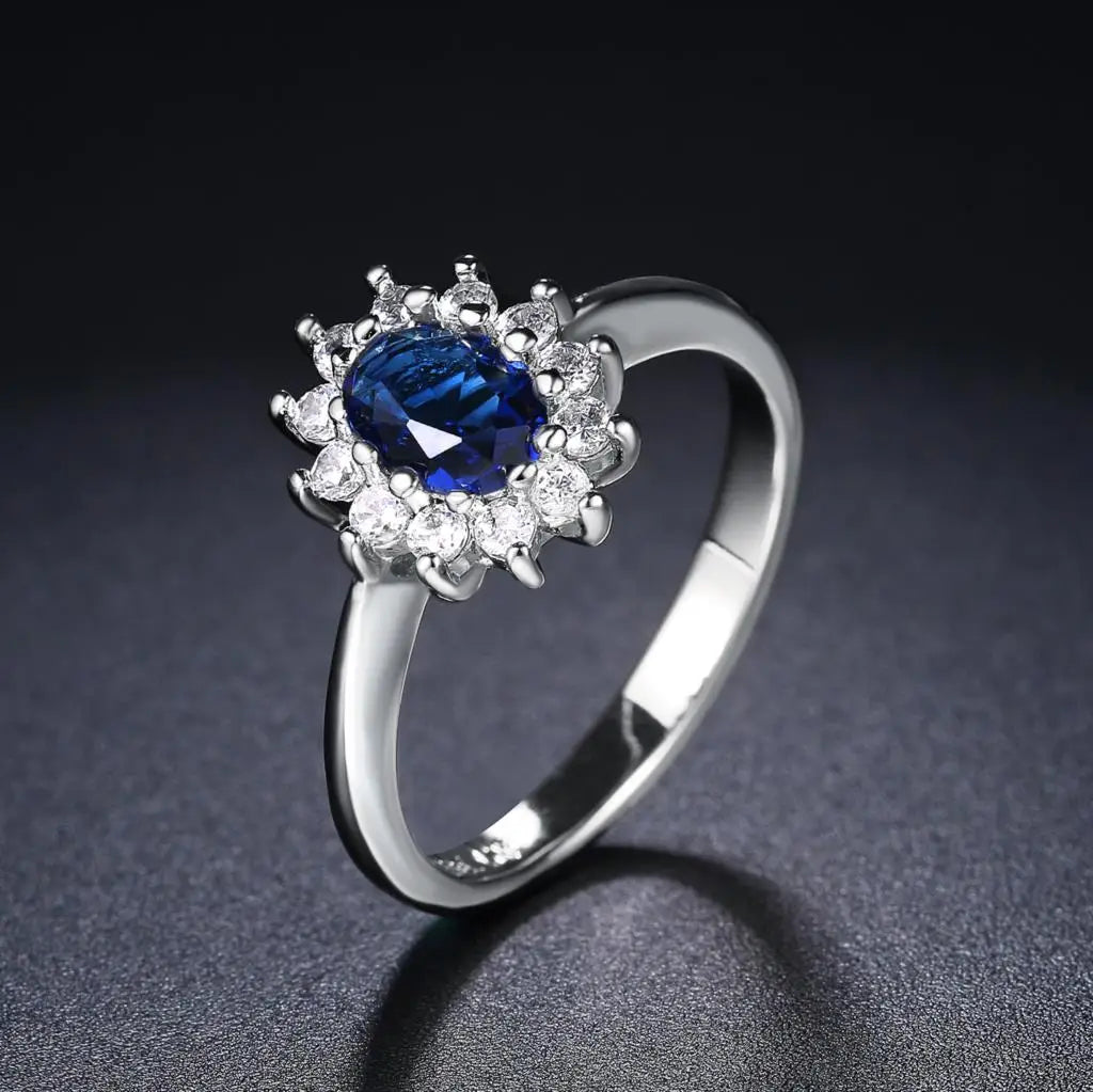Princess Kate Rings For Women Blue Crystal Wedding Engagement Bridal Promise Marriage Ring For Bride Female Fashion...